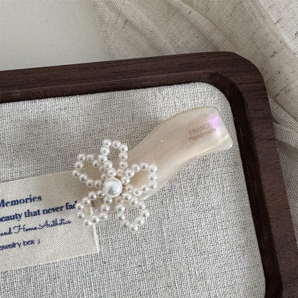 French Style Fashionable Hair Clips for Woman Tender Pink Acetate Pearl Alligator Clip Hair Ornament
