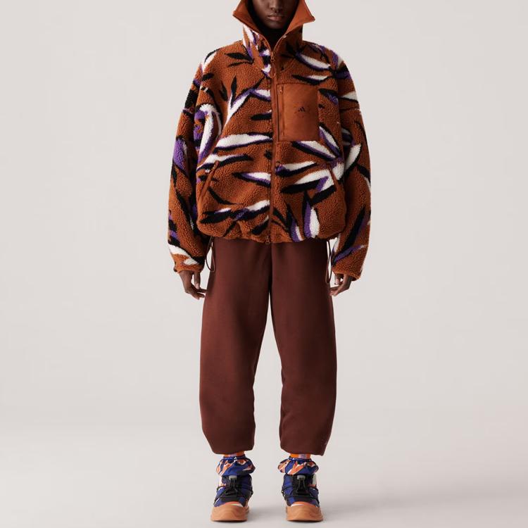 Adidas X Stella McCartney Jacquard Fleece Hooded Jacket With All-Over Print And Thickening Women Outerwear Deep-Brown IK9340