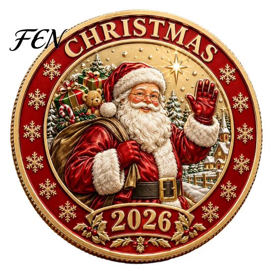 Durable Metal Holiday Tokens 2026 Christmas Coin, Commemorative Keepsake with Embossed Party Favor Coins Santa/Gingerbread Man/Snowman/Elk,
