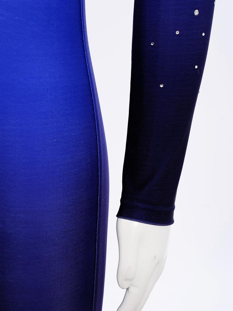 Girls Performance Jumpsuit Color Gradient Mock Neck Long Sleeve with Rhinestones Keyhole Back