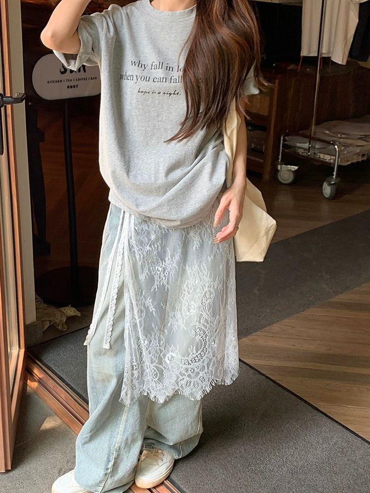 Вдохновленная знаменитостями многослойная миди-юбка из цветочного кружева с завязками и разрезом