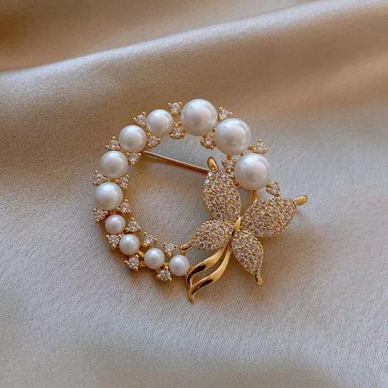 Ladies Butterfly Brooch Pin Rhinestone Faux Pearl Butterfly Brooch Lapel Brooch Pin