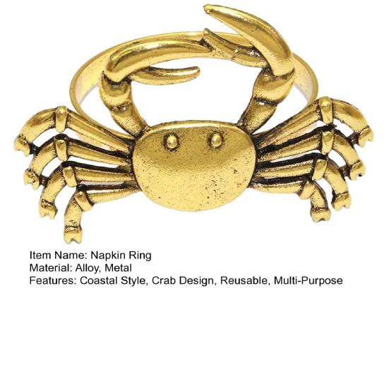 Yousheng Crab Napkin Ring, Reusable Metal Napkin Holder, Coastal Crab Napkin Holder for Summer Gatherings Beach House Parties