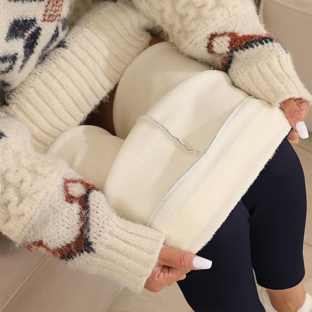 Women's High Waist Casual Pants Solid Color Fleece Thermal Leggings Winter Long Fleece Trousers Plush Running