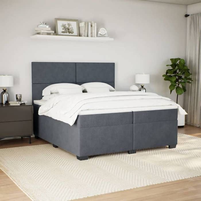 Maison Exclusive - Sommier à lattes de lit et matelas Gris foncé 200x200cm Velours