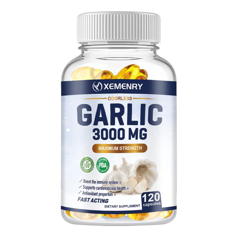 XEMENRY - Odorless Garlic Capsules - 3000mg Garlic Extract - Immune System & Cardiovascular Health
