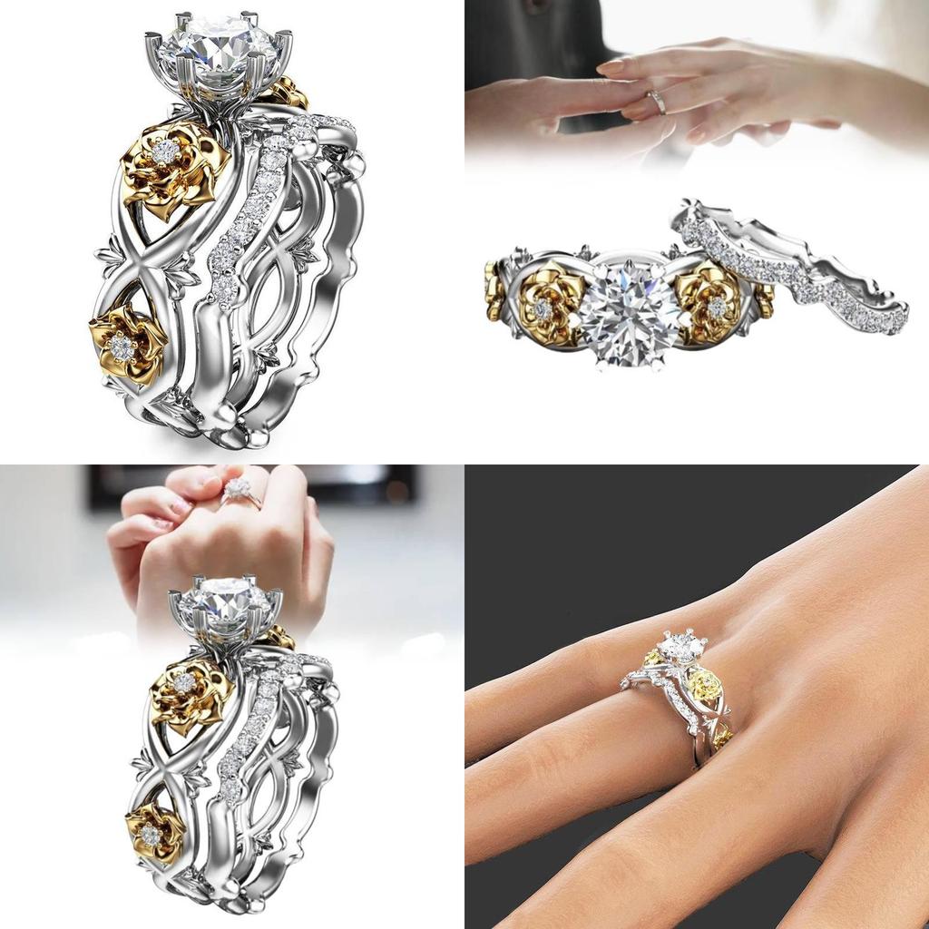 Элегантные позолоченные двухцветные парные кольца, модный цветочный дизайн, женские украшения