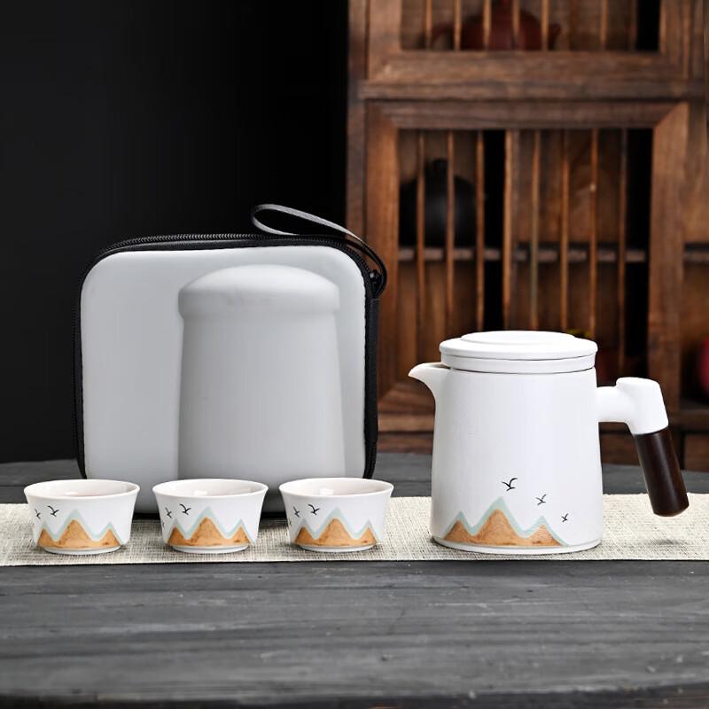 Zhi Shi Qian Li Jiang Shan Ceramic Travel Tea Set - White