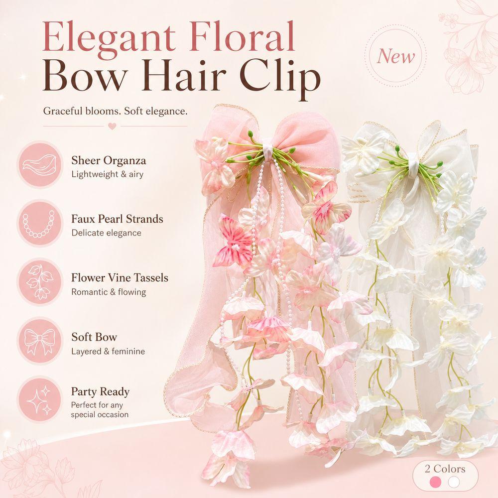 Sheer Ribbon Hair Bow Clip Flower Vine Tassels Ribbon Hair Clip Fashion Bow Hair Clip Gifts