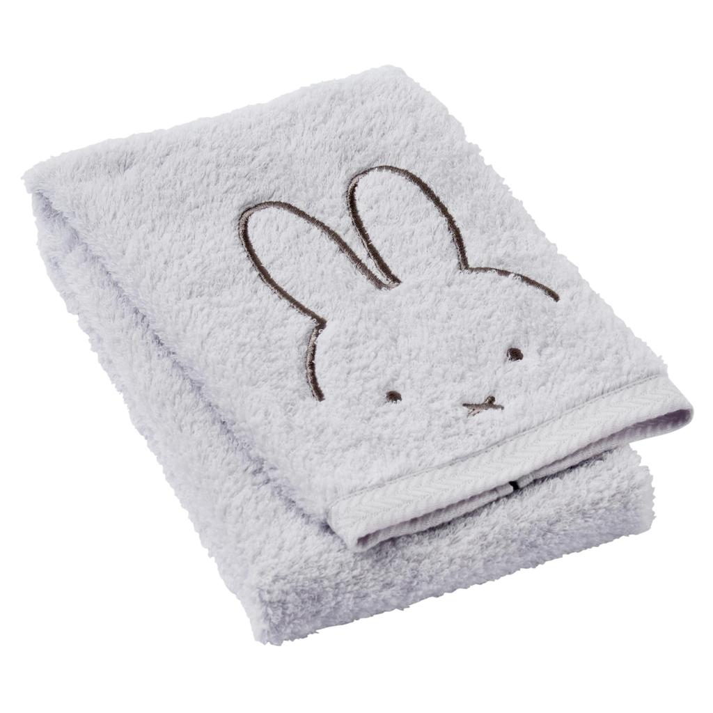 Nishikawa Miffy Face Towel Made with untwisted yarn for a lightweight Made in TT24160623 - soft, fluffy, feel. Imabari, Japan. Gray.
