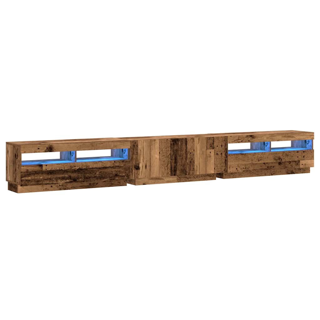 TV Cabinet with LED Lights Rustic Wood Look 300 x 35 x 40 cm