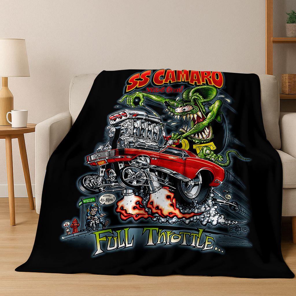 3D Бунтарский RAT FINK Автомобильный Знак Мультяшное Фланелевое Одеяло, Теплое и Уютное Мягкое Плед для Дома Спальни Кровати Дивана Покрывало для Пикника