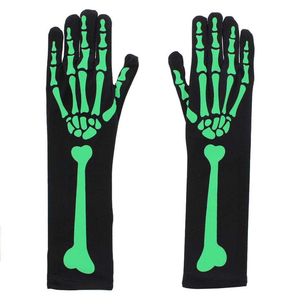 Ghost Festival Skeleton Costume Accessory Skeletal-print Knee-high Socks And Long Gloves Glow-in-the-dark Pattern Halloween Set