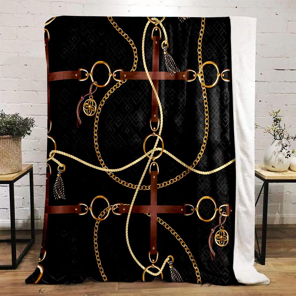 Golden Chains and Leather Straps Pattern Patterned flannel blanket perfect for the bedroom living room, sofa, or a little nap