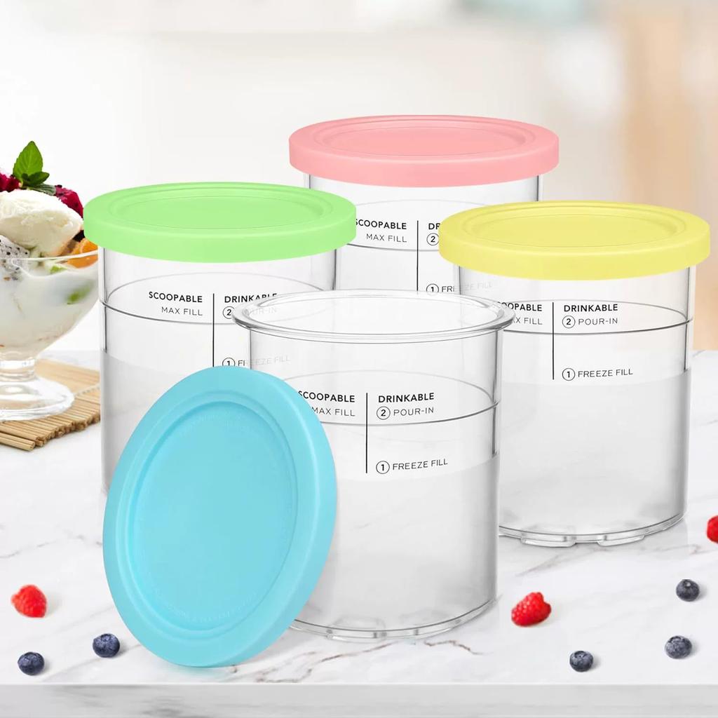 4 шт. пинты семейного размера Ninja Creami Deluxe 11 в 1, крышки 24 унции Контейнеры NC500/NC501 для всех замороженных продуктов, можно мыть в посудомоечной машине, не содержат BPA