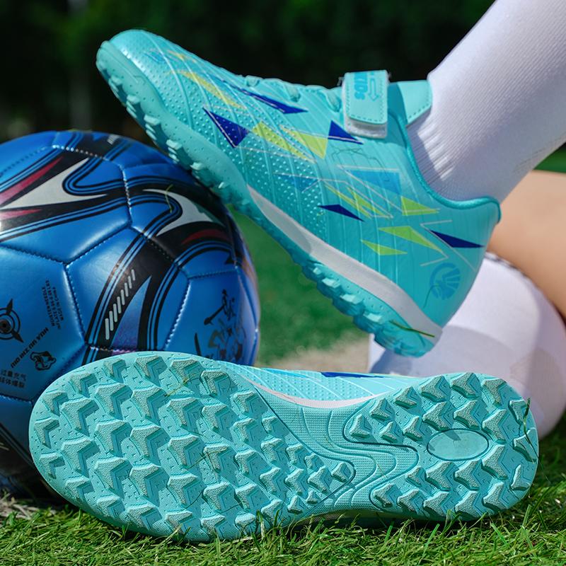 29-39 Kids Soccer Cleats Rubber Non-slip Velcro Lacing Artificial Turf Football Boots Outdoor Sports Training Football Shoes