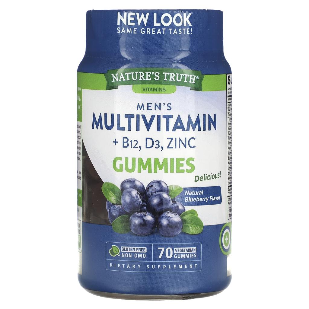 Nature's Truth Multivitamin for Men + B-12, D3, Zinc, Natural Blueberry, 70 Vegetable Gummies