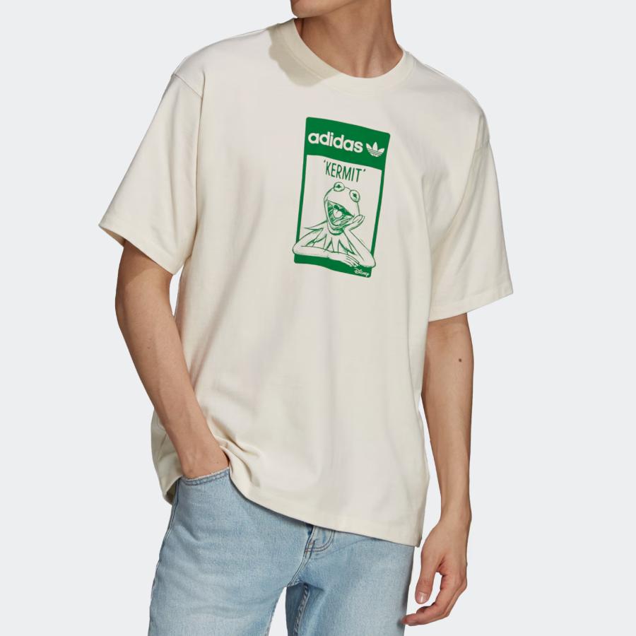 Adidas Originals Trefoil Kermit Logo Print Спортивная футболка с круглым вырезом и короткими рукавами Топы унисекс Off-White GQ4152