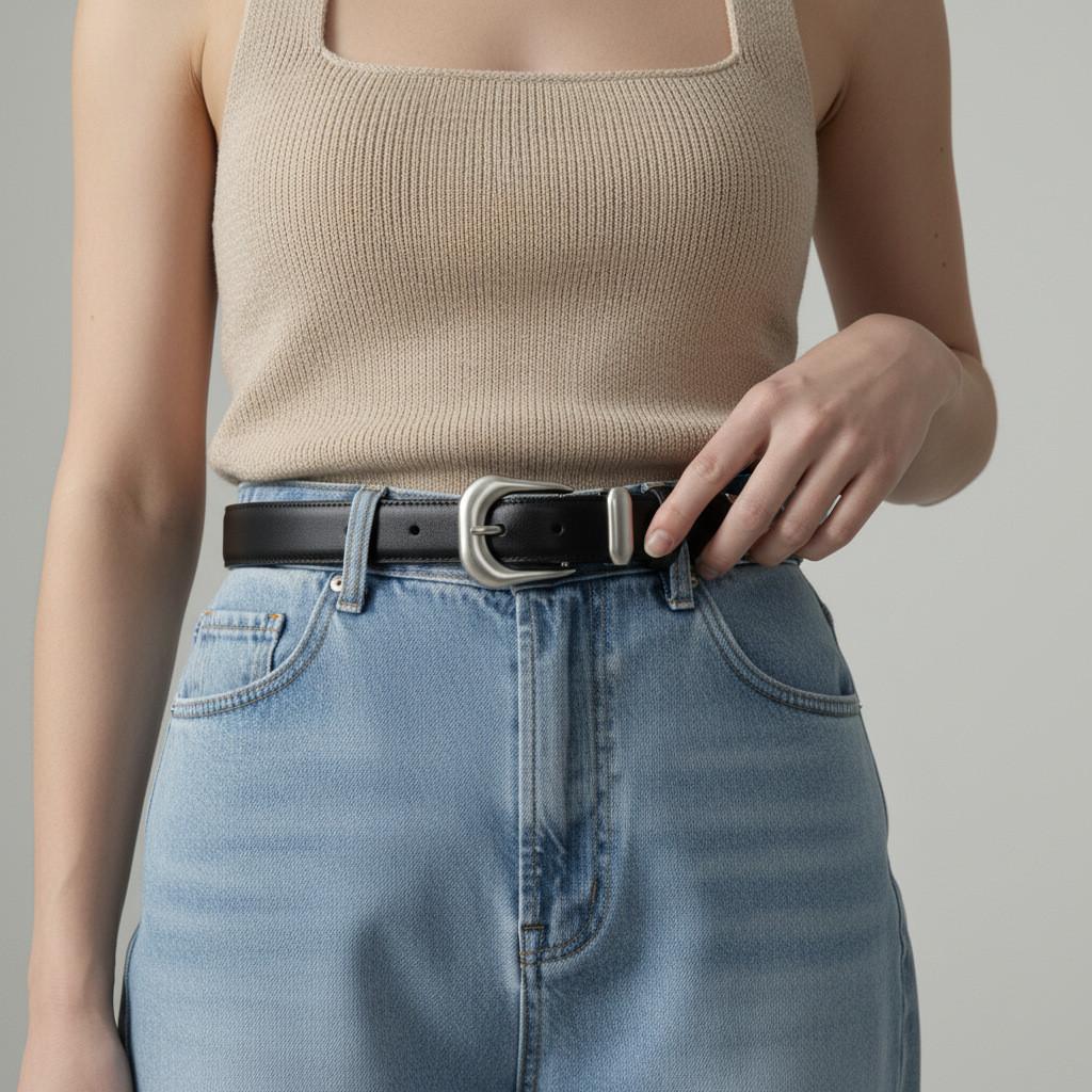 Leather Womens Belt Simple Design Versatile Dress Pants With Pin Buckle For Work And Casual