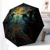 Raven Moonlit Forest Wall Art: Mystical Circular Decor Umbrella, Portable 3-Fold Compact Umbrella for Men & Women R142