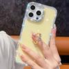 For iPhone 15 Pro Case with Ring Kickstand Rhinestone Edge TPU+PC IMD Phone Cover