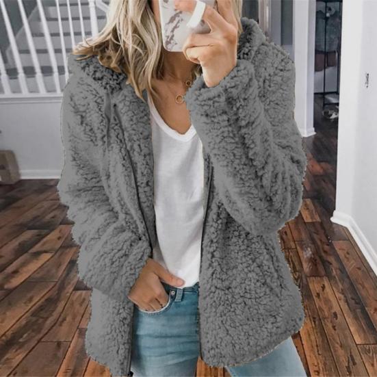 Women Winter Sherpa Fleece Short Jacket Hooded Zipper Cardigan Coat Warm Casual Solid