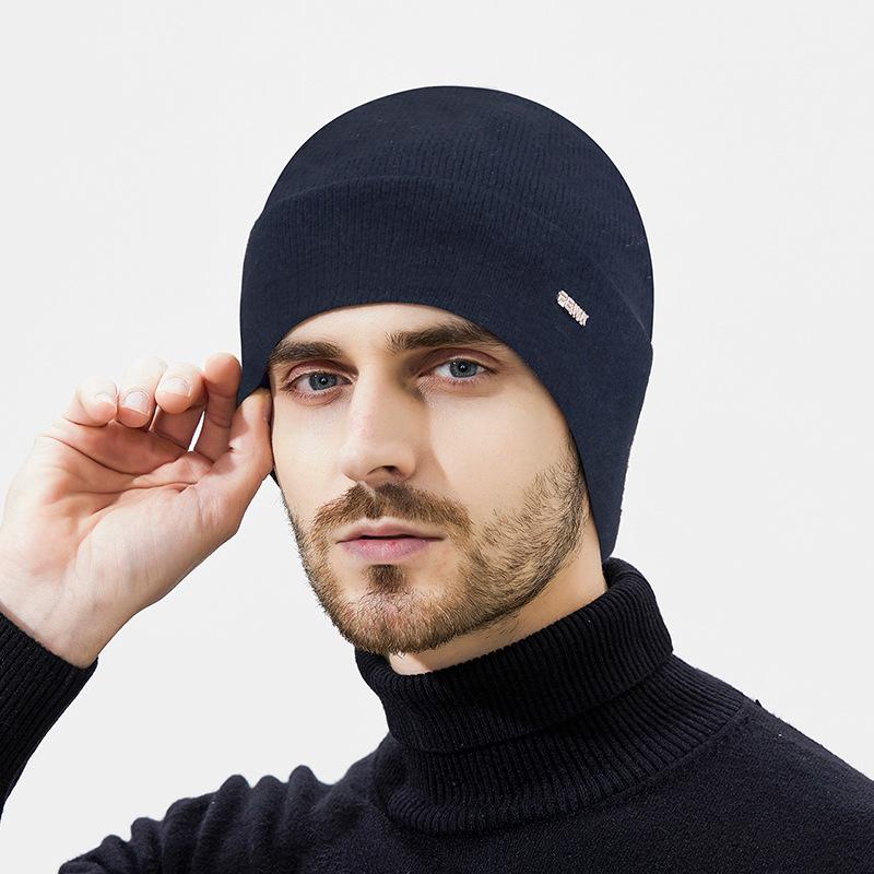 Winter Wool Plush Knitted Hat Men's Outdoor Travel Cycling Cold-Proof Ear Cover Head Wool Hat