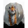 Funny Animal Design Retro Men 3D Printing Street Casual Daily Gray Long Sleeved Round Neck Shirt Spring And Autumn Clothing