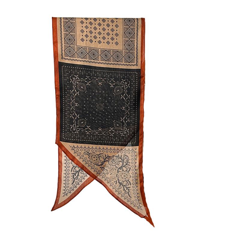 Niche Fashionable High-end Single-layer Parallel Scarf Women's Retro Creative Printing Temperament Thin Silk Scarf