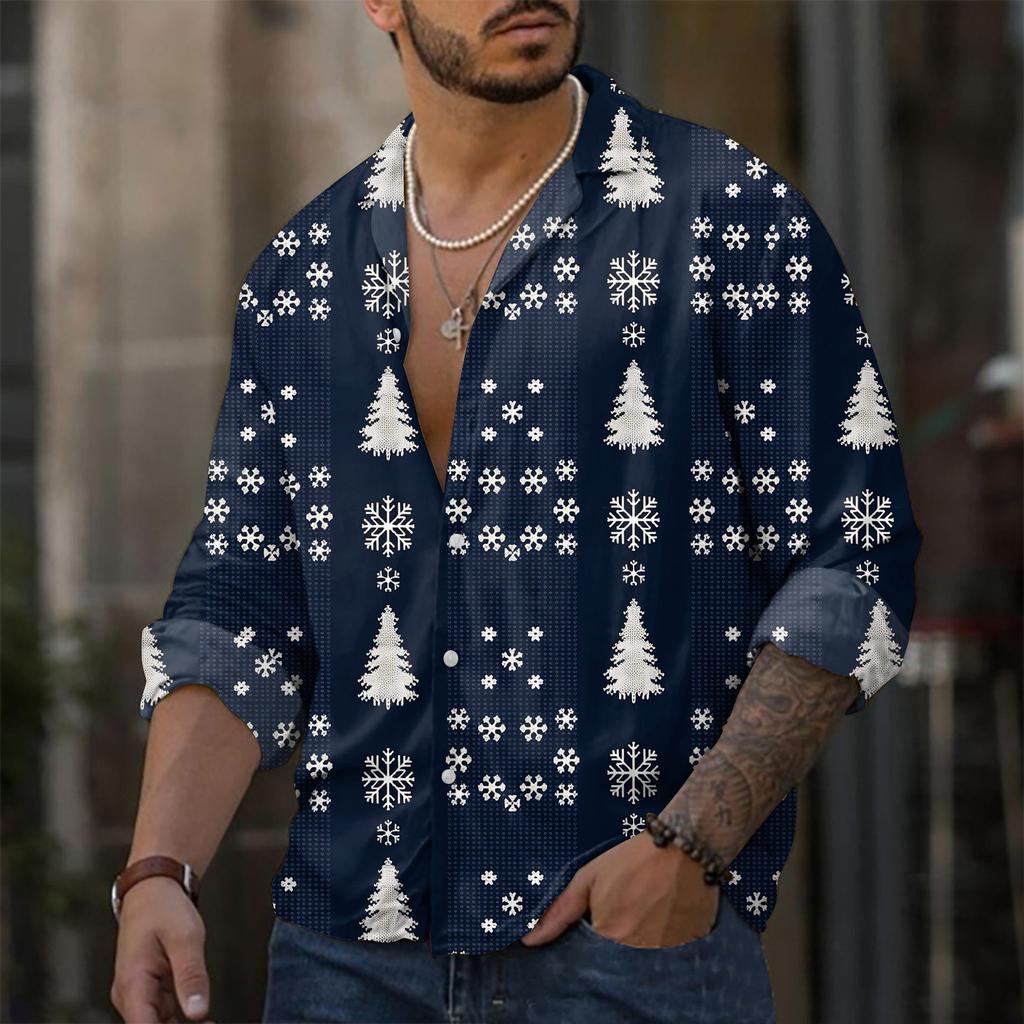 Men'S Casual Loose Fitting Long Sleeved Shirt Fashionable Lapel Shirt Top