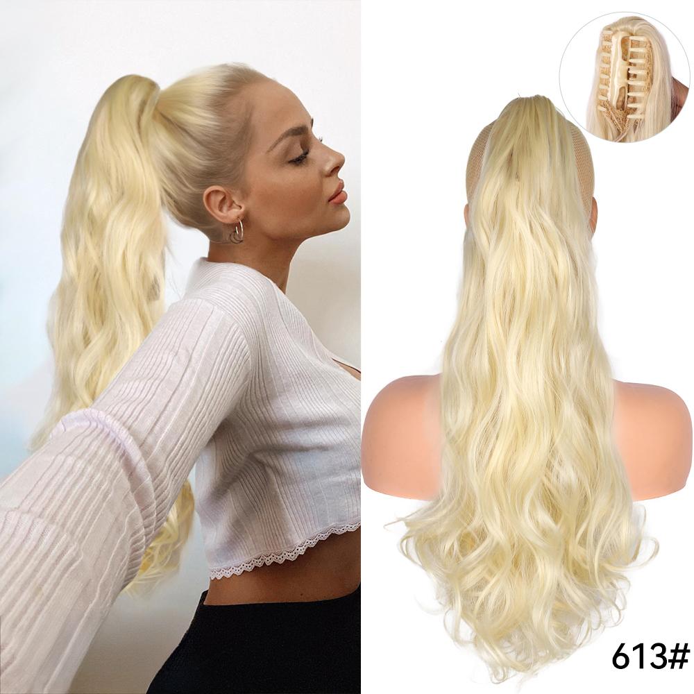 22" Ponytail Extension Claw Long Thick Wavy Curly Jaw Clip In Fake Pony Tails Soft Natural Looking Synthetic Hairpiece For Women