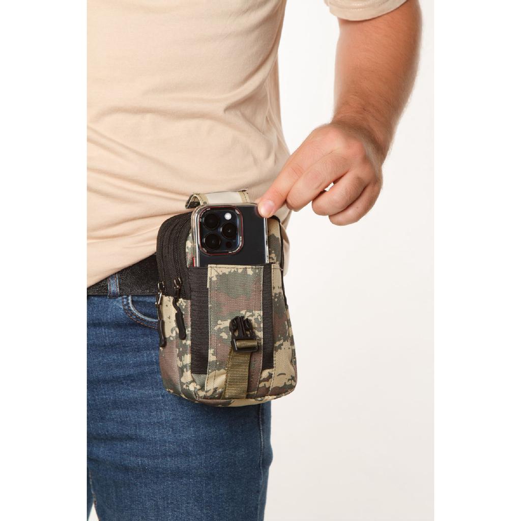 Men's Black Water Resistant Tactical Waist Bag With Belt Strap And Phone Compartment (outdoor, Work) (18x11 Cm)