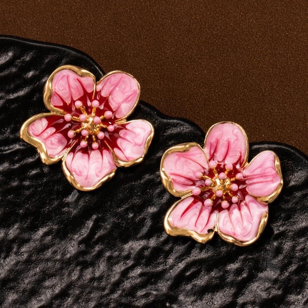 Drip Oil Floral Stud Earrings Enamel Drop Earrings Retro Flower Earrings Girls