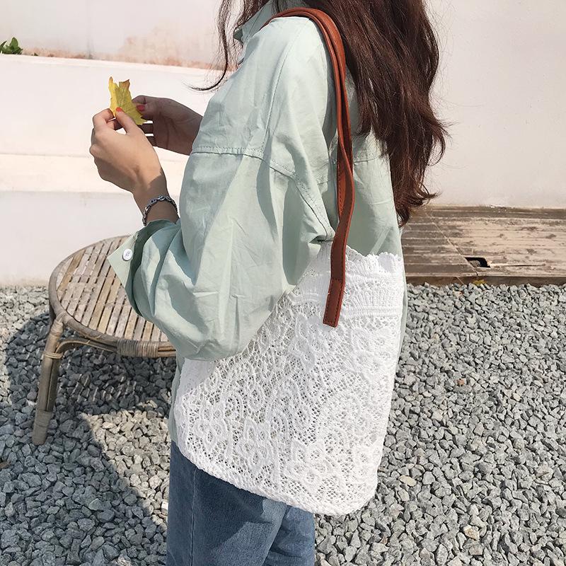 Korean Lace Aesthetic Large Capacity Shoulder Bucket Bag for Women - Spring/Summer