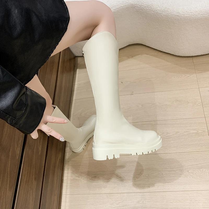 Модные новые женские сапоги с молнией сзади на толстой подошве на каблуке, простые осенне-зимние сапоги длиной до колена