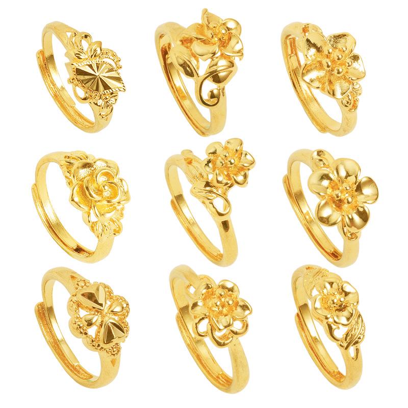 Retro Vietnamese Flower Gold-Plated Wedding Ring for Women – Imitation Gold with Real Copper