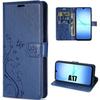 Protective Case - BOOLING - for Samsung Galaxy A17 4G/5G - Navy Blue Floral Embossed Synthetic Leather