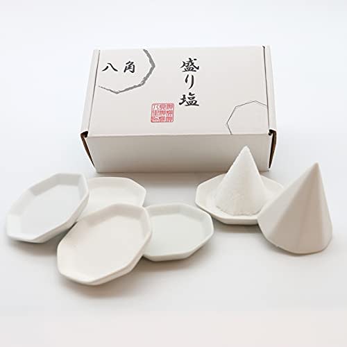Kamidana no Sato Morishio Set, Octagonal, Small, Includes 5 Unglazed Octagonal Plates, Easy to Make Morishio, Solidifying Container, Good Luck, Protec