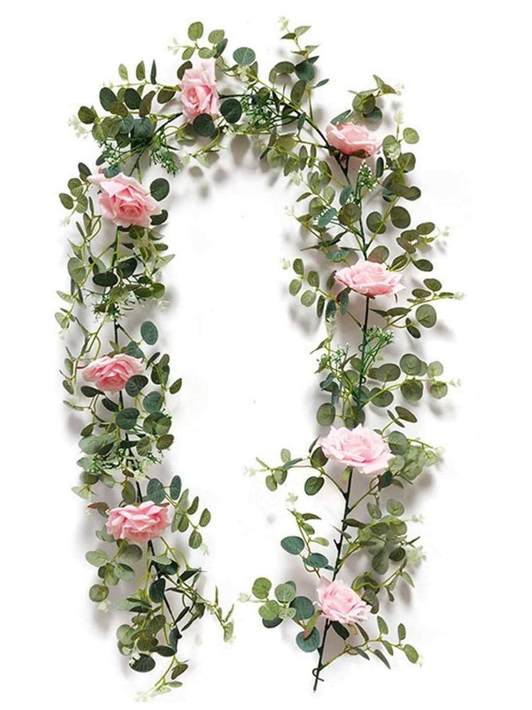 185cm Faux Leaves Floral Artificial Flower Eucalyptus Garland Camellias Silk Rose Peony Vine Decorations for Wedding Wall Decor Garden Home Party