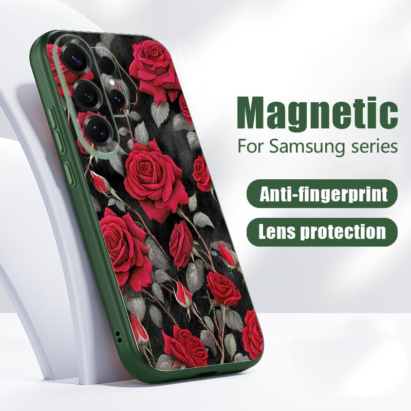 Чехол с узором из цветов красной розы для Samsung Galaxy S26 Ultra S25 Edge S24 Plus S23 FE S22 A17 A54 A55 A56 A57 5G Магнитный для Magsafe Матовый чехол