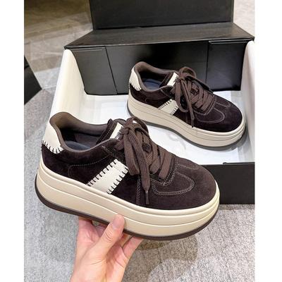 Версия из коровьей кожи женские осенне-зимние новые туфли на толстой подошве-маффине женские универсальные кожаные повседневные спортивные туфли