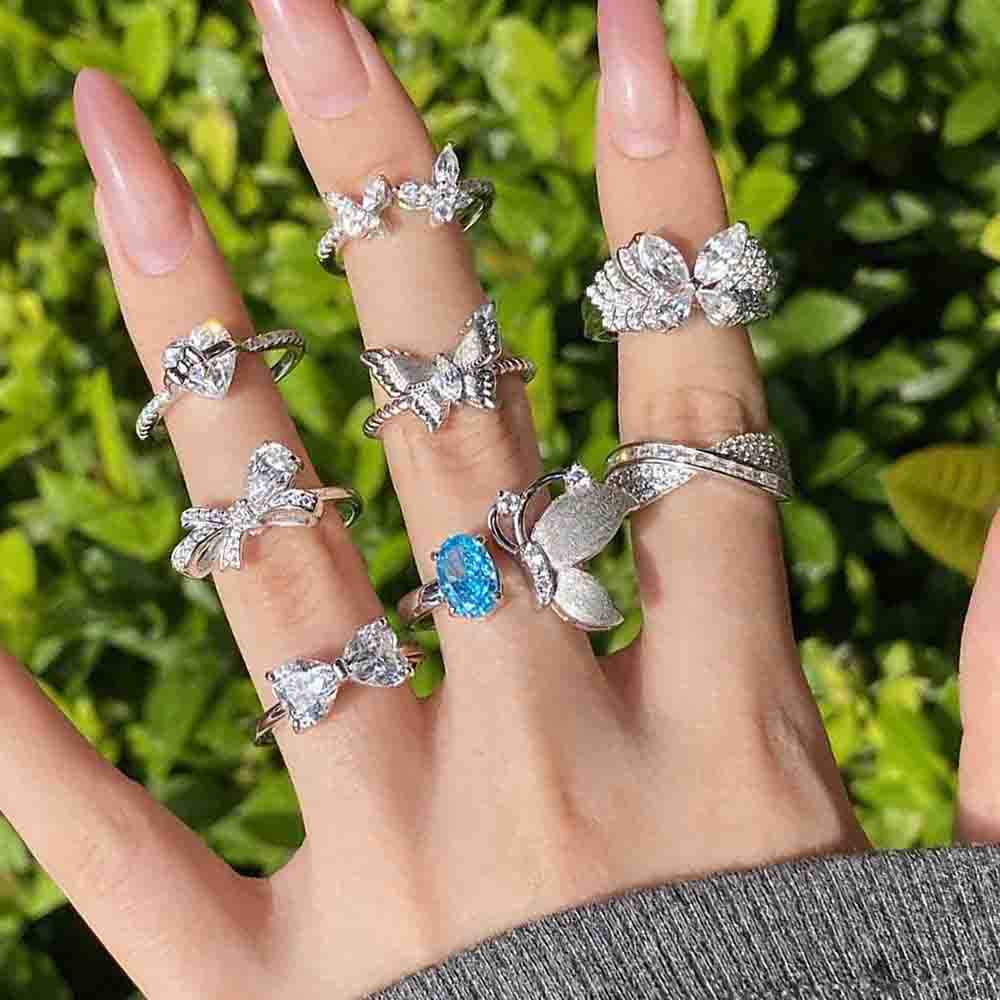 European and American Rings, Women's Niche Light Luxury Bows, Love Silver Rings