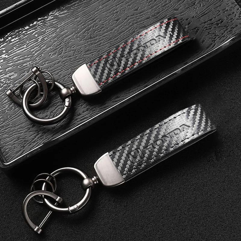 New Carbon Fiber Leather Car Keychain Metallic Keyring chain For Honda Civic Accord Fit Jazz Pilot CRV Odyssey Passport City HRV TV7