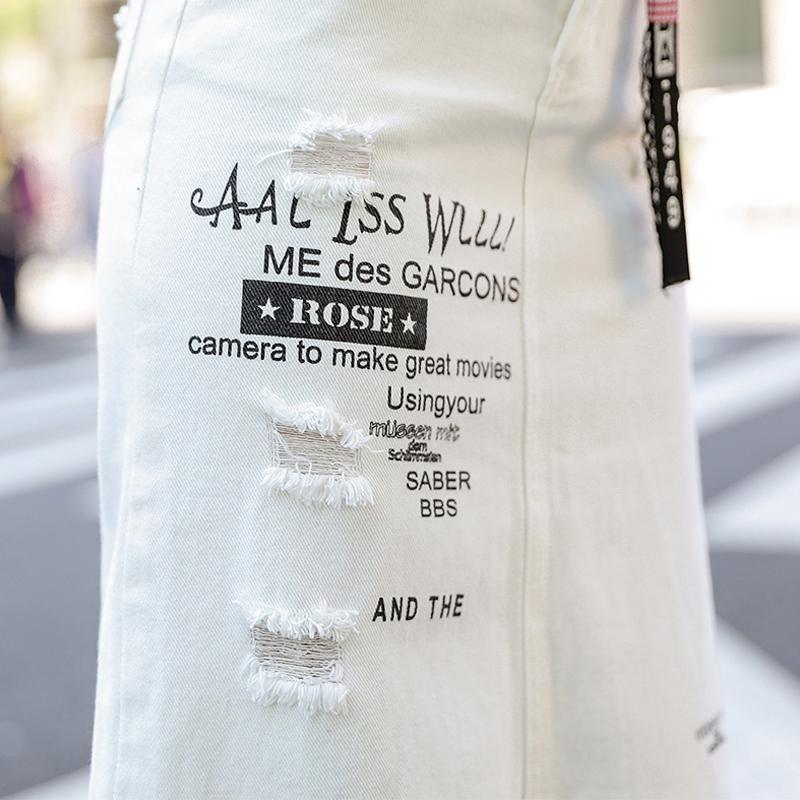 Женская джинсовая белая юбка трапециевидной формы с высокой талией больших размеров, женская длинная нижняя часть, весна-осень с принтом букв