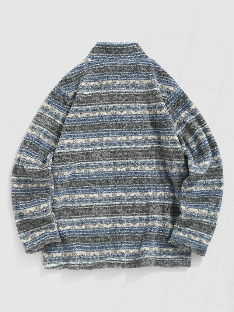 ZAFUL Мужская флисовая толстовка с воротником-стойкой с этническим принтом и застежкой на четверть пуговицы