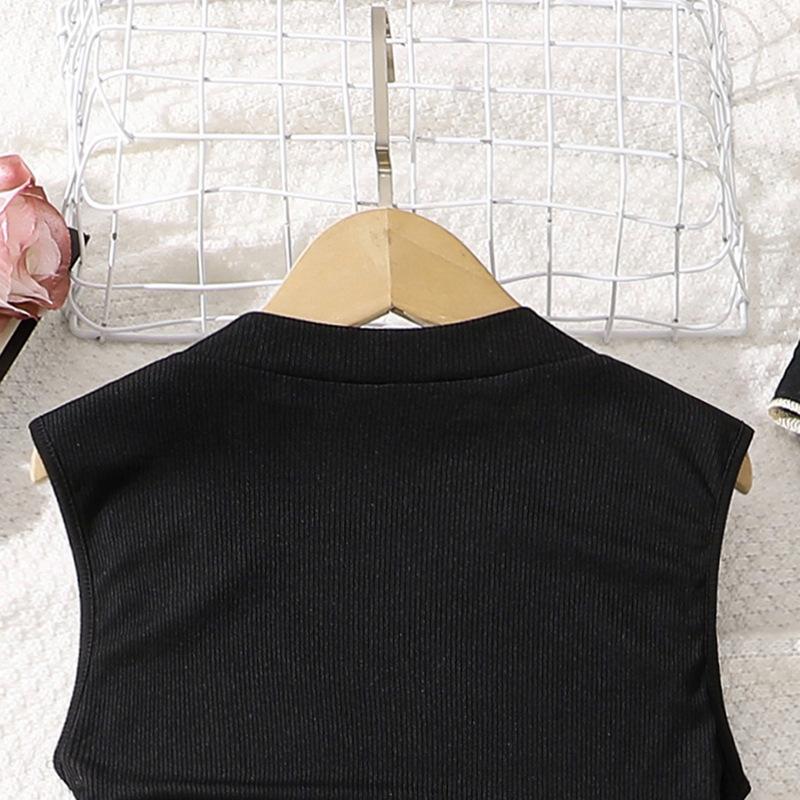 Одежда для девочек, летняя новая юбка-бюстье с принтом + трикотажный топ без рукавов 7-12 лет, детский костюм с юбкой