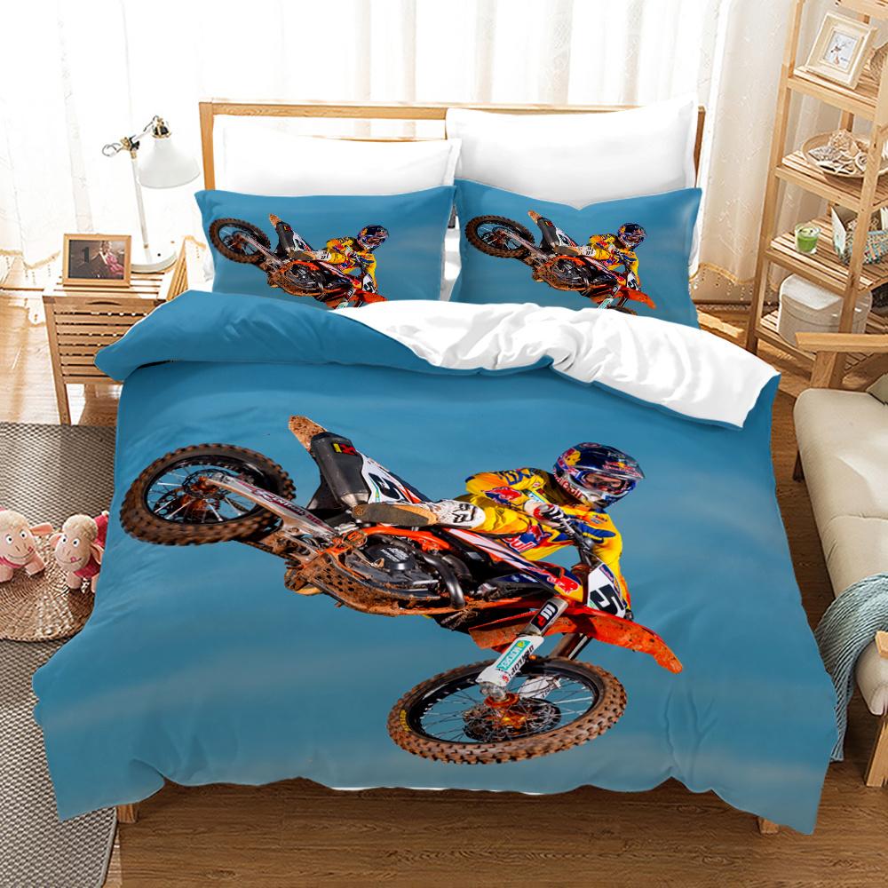 Dirt Bike Duvet Cover Motocross Bedding Set For Boy Motorcycle Rider Bedding Set King Polyester Comforter Cover With Pillowcase