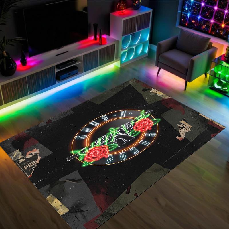 Guns N’ Roses Design Crystal Velvet Carpet Cozy Non?Slip Printed Rug For Bedroom Living Room Entrance