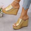 Fashion Plus Size Gold Silver Wedges Sandals Women Fashion Patent Leather Chunky Platform Slippers Summer Thick Sole Non Slip Sandals