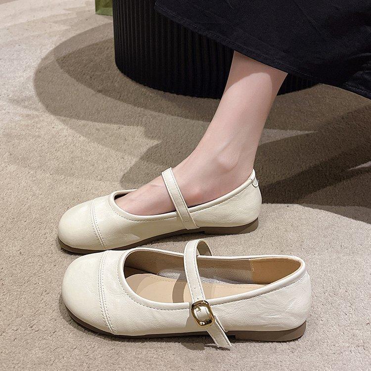 Soft Leather French Beanie Shoes Women's 2024 Summer and Autumn New Shallow Mouth Single Shoes Soft Sole Gentle Retro Versatile Mary Jane